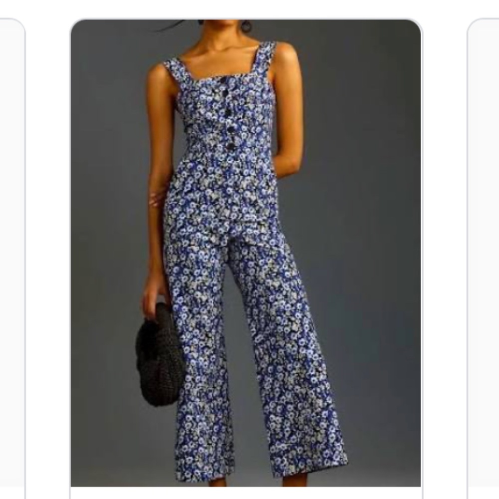 Anthropologie Maeve Jumpsuit Blue Floral The Portside Button Front